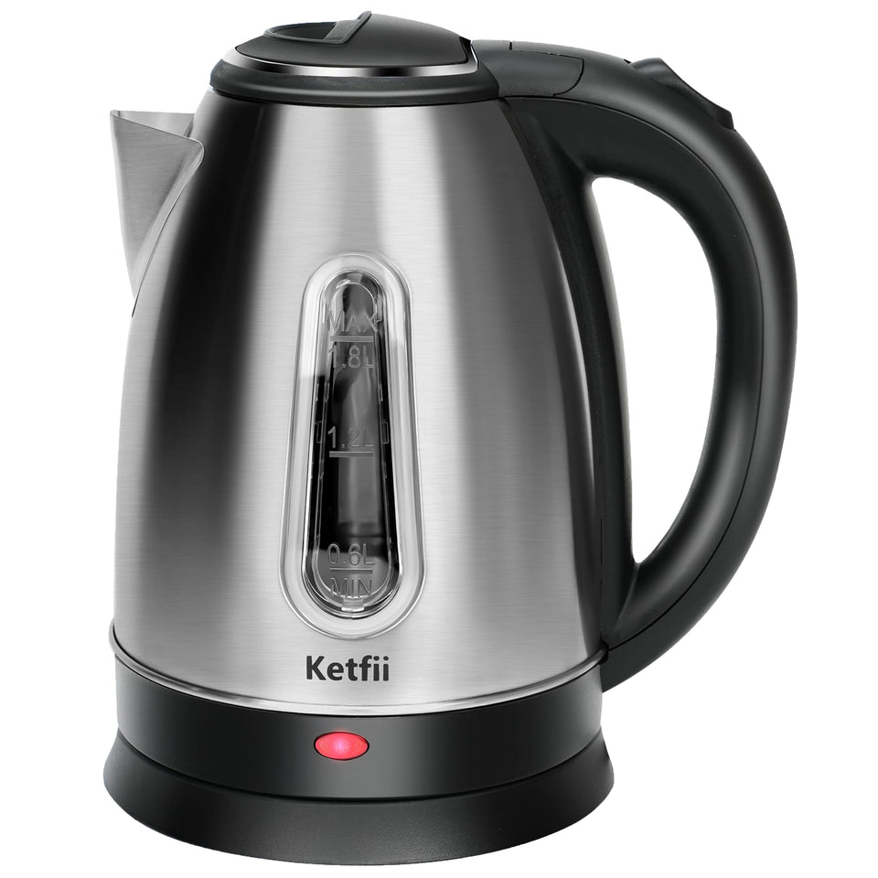 Ketfii stainless steel kettle boiling rapidly for your morning tea ritual.