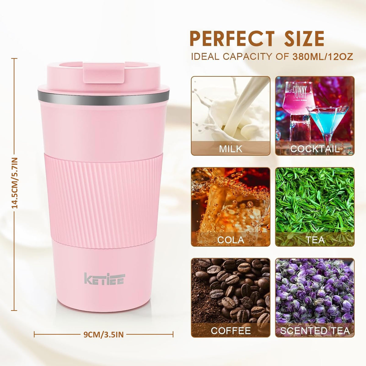 KETIEE insulated stainless steel travel cup keeps beverages steady.