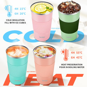 KETIEE pink travel mug with no-sweat exterior stays dry.