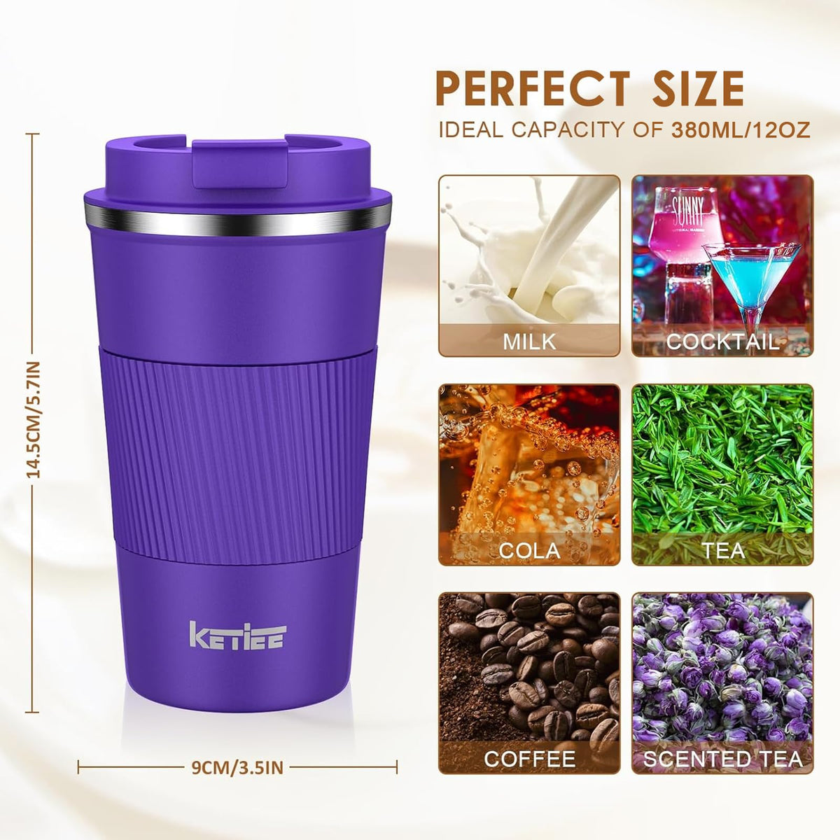 KETIEE 12oz mug ideal for tea, coffee, and water.