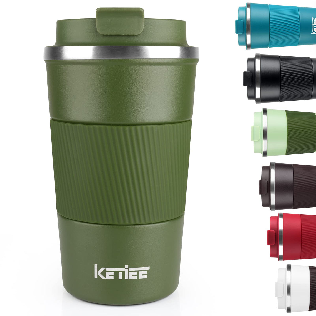 KETIEE travel mug with lid, spill-proof for on-the-go coffee.