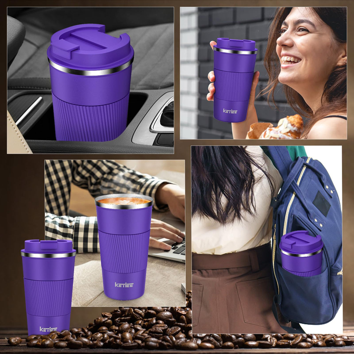 KETIEE vacuum-insulated mug maintains beverage temperature for hours.