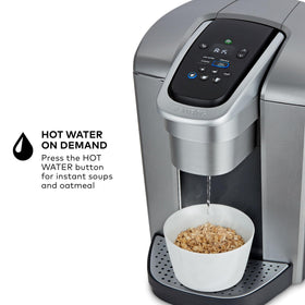 Keurig K-Elite removable drip tray for easy cleanup and travel mugs.