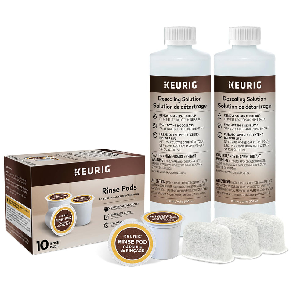 Keurig 6-Month Brewer Care Kit descaling solution bottles help reduce mineral buildup.