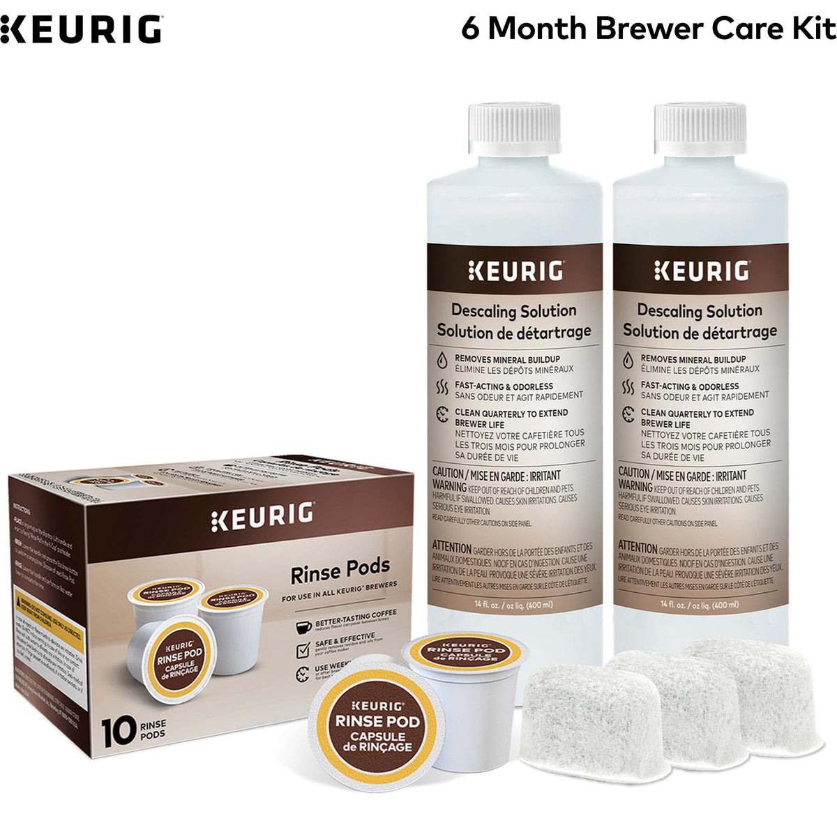 Keurig care kit water filter cartridges improve beverage taste by removing impurities.
