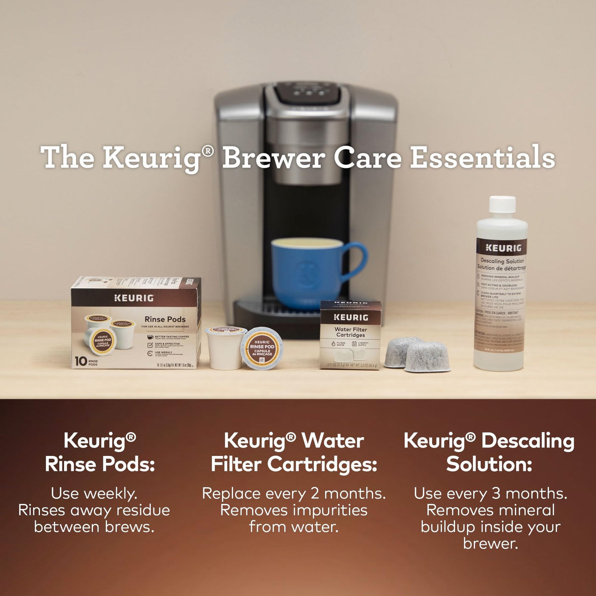 Keurig brewer with kit ready-to-use setup promises a faster cleaning routine.