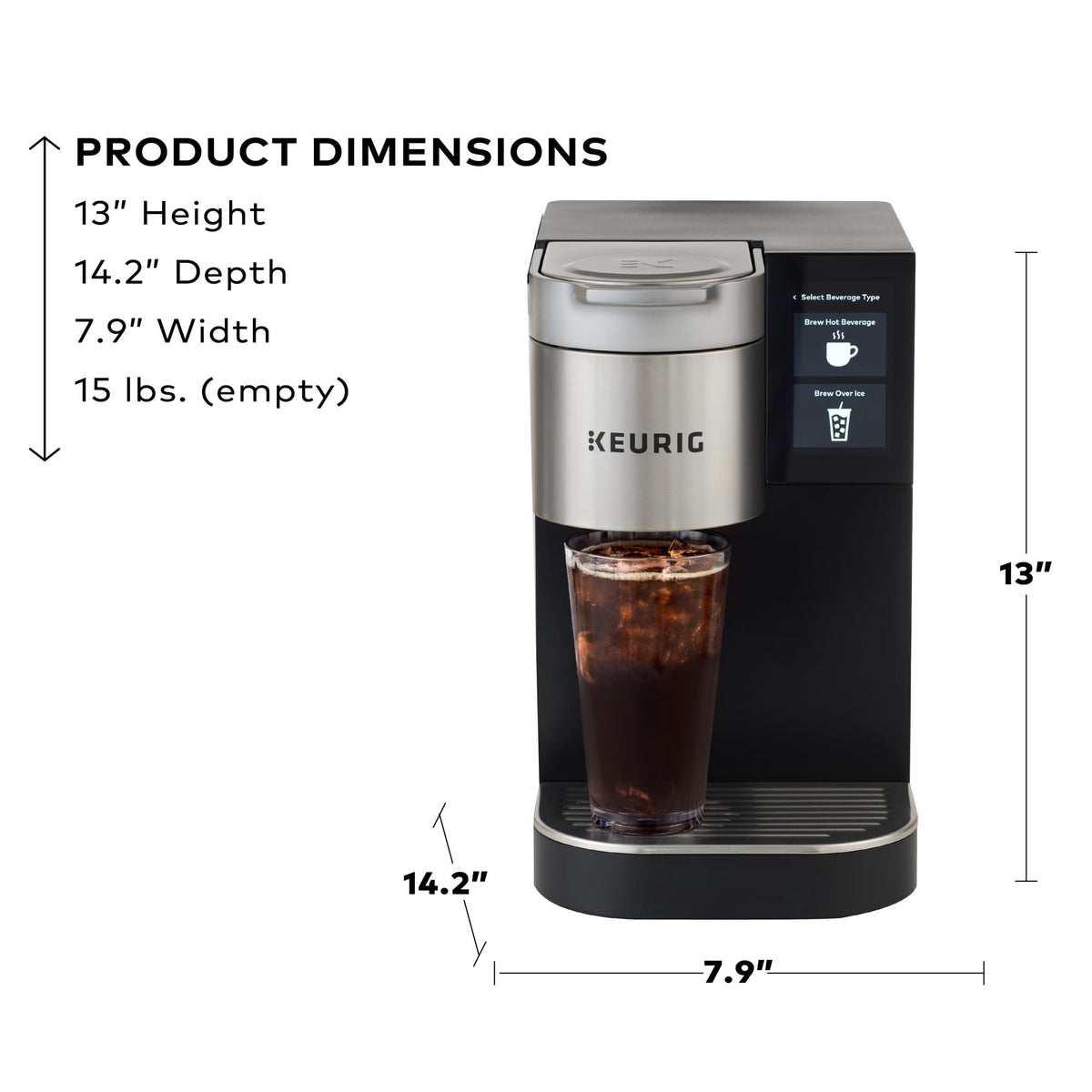 Keurig K-2550 accommodates 4–12 oz cups for varied needs.