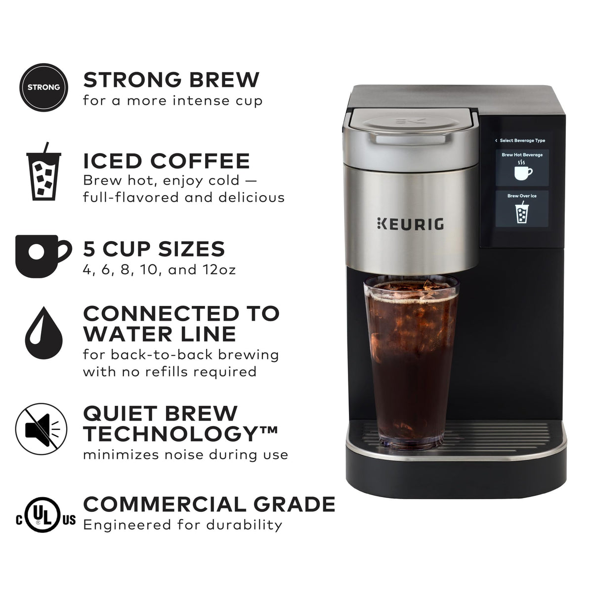 Keurig K-2550 plumbed-waterline setup for continuous service in staff areas.