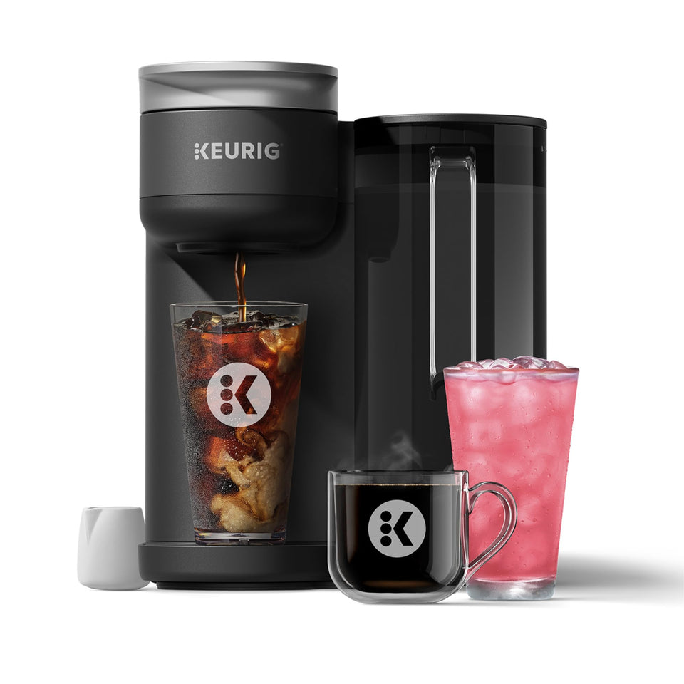 Keurig K-Brew+Chill iced coffee pour showcases refreshing cold flavor.