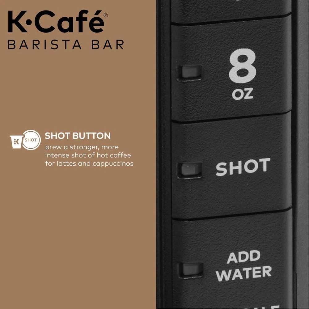 Keurig K-Café Barista Bar 2oz shot button for bold flavor.