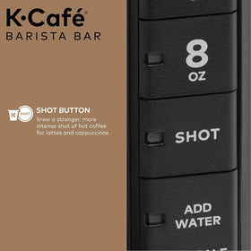 Keurig K-Café Barista Bar 2oz shot button for bold flavor.