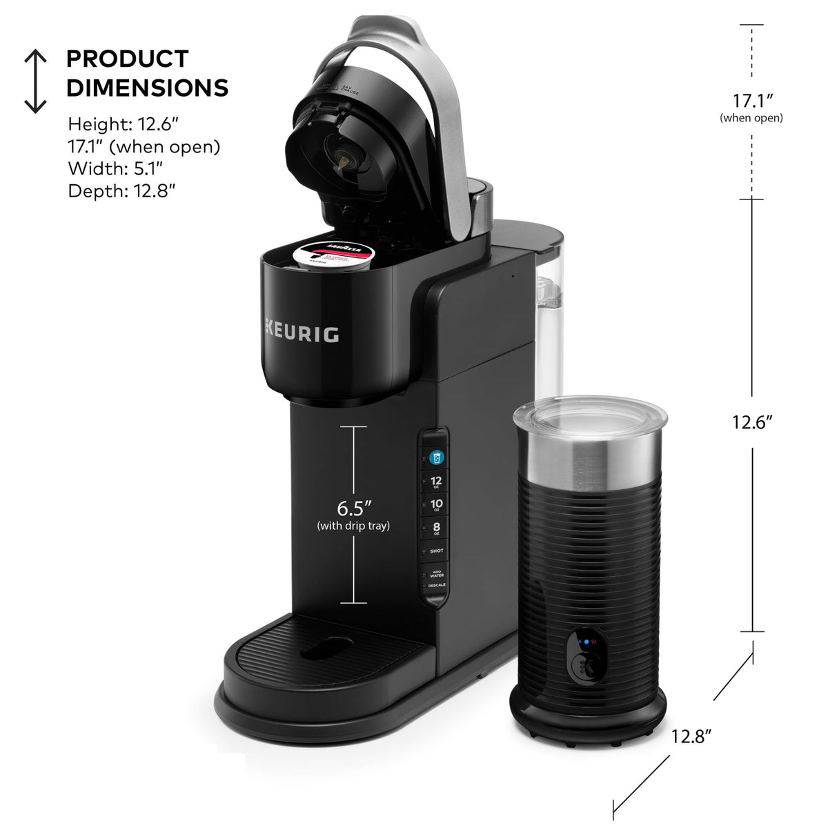 Keurig K-Café Barista Bar 42oz reservoir for multiple servings.