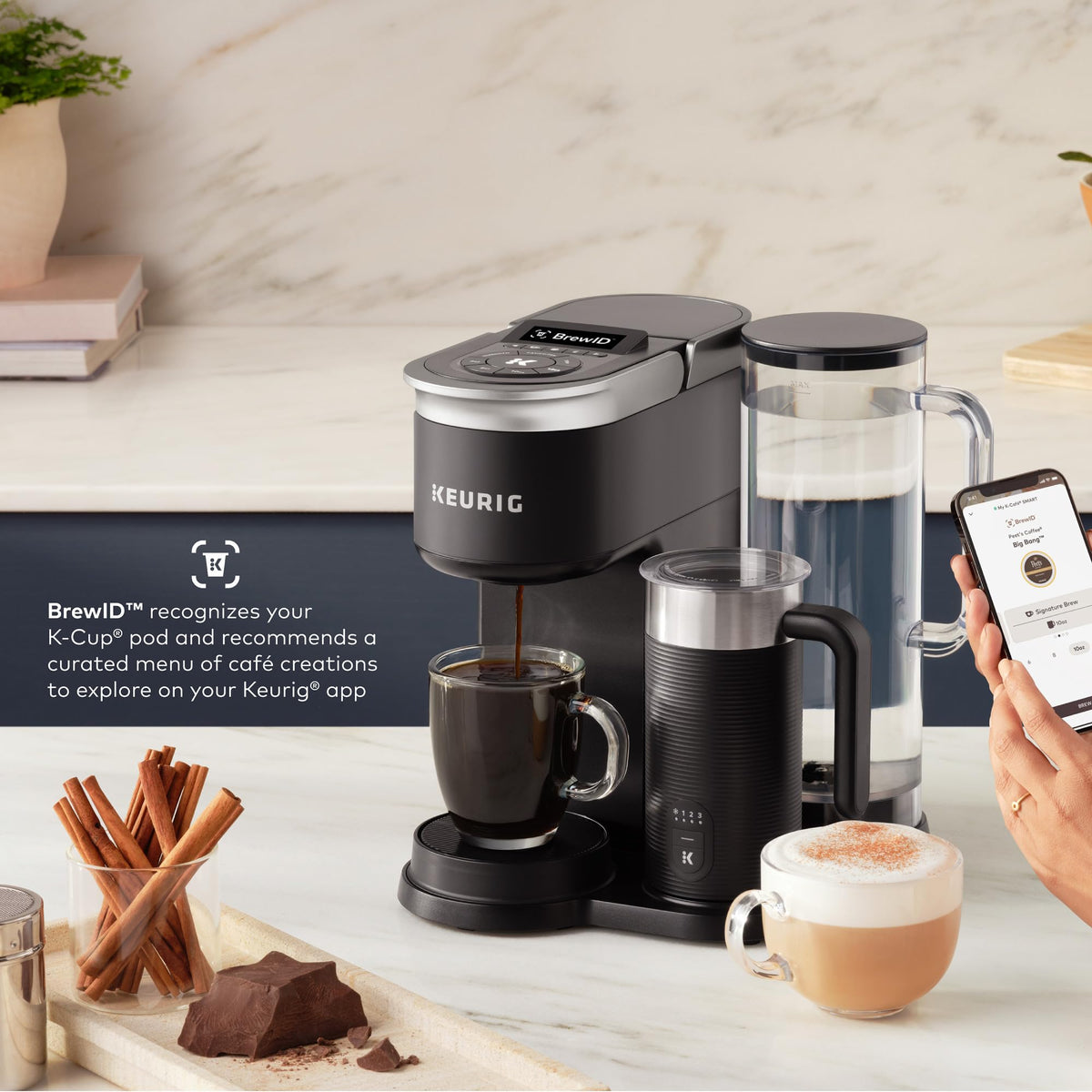 Voice Assist compatibility with Alexa or Google Assistant for hands-free brewing.
