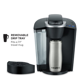 Keurig K-Classic cup with coffee emphasizes convenient, ready-to-drink beverages.