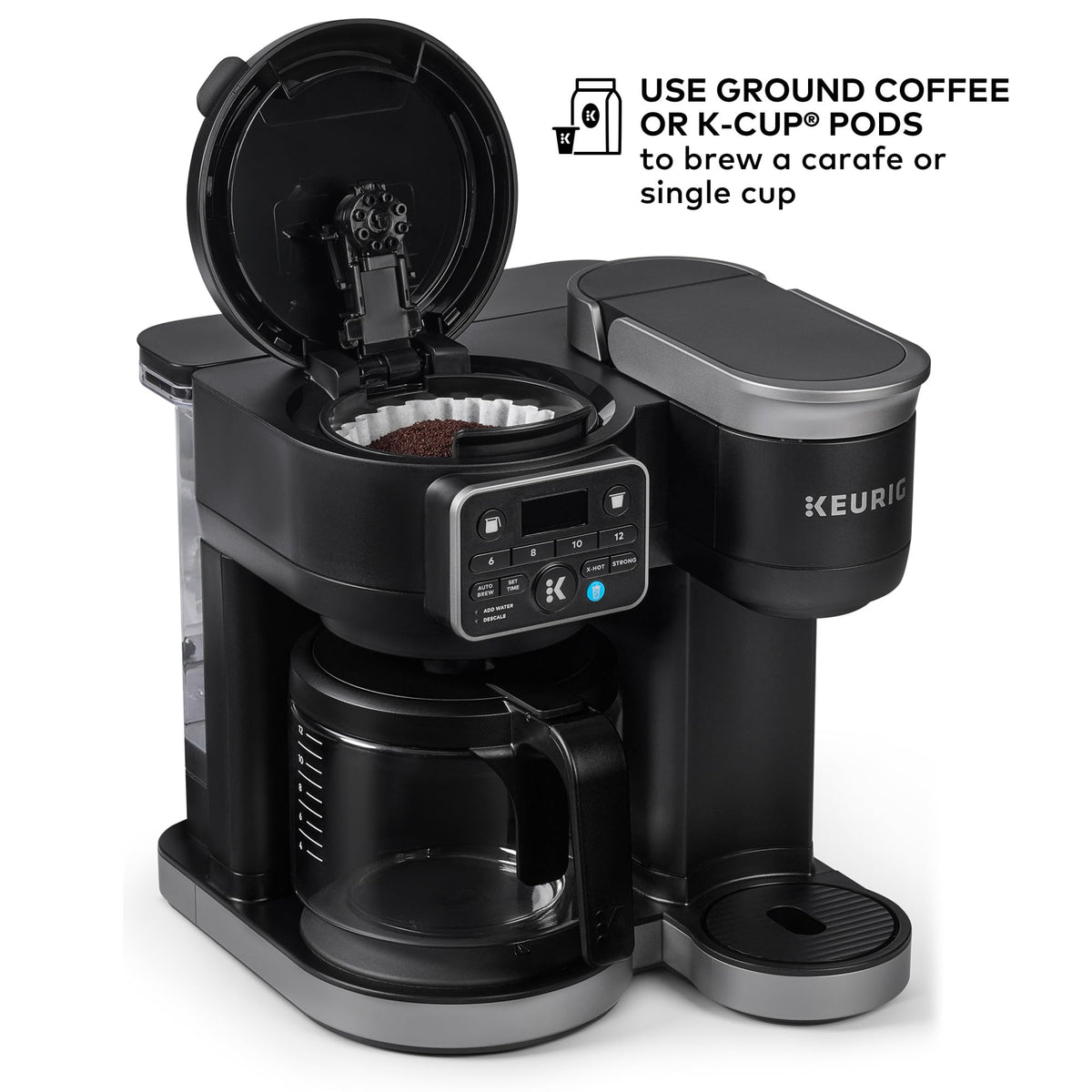 Keurig K-Duo Gen 2 Strong Brew and Extra Hot for bold cups.