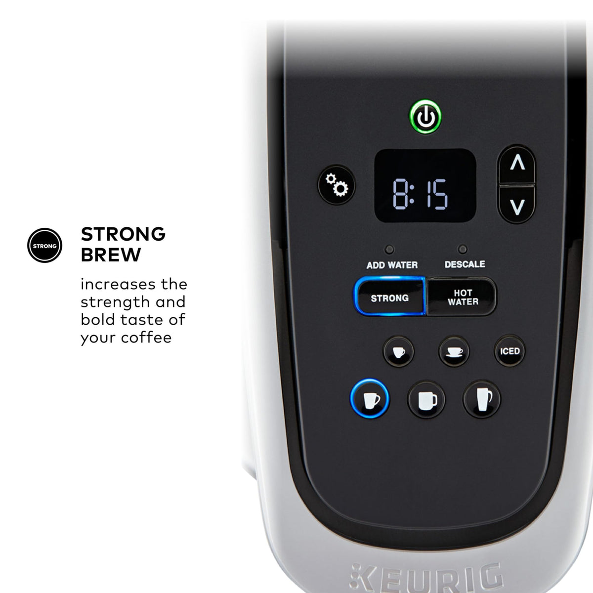 Large 75 oz reservoir on the K-Elite reduces refills.