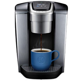 Keurig K-Elite brushed silver front view highlights premium design.
