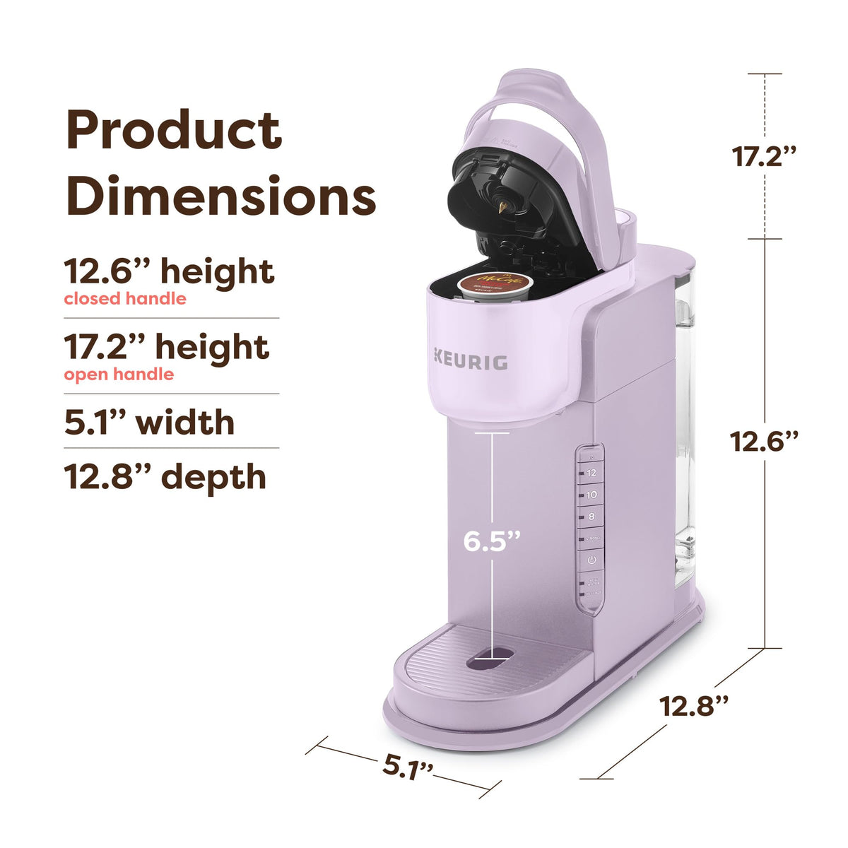 Keurig K-Express 42oz reservoir emphasizes fewer refills between brews.
