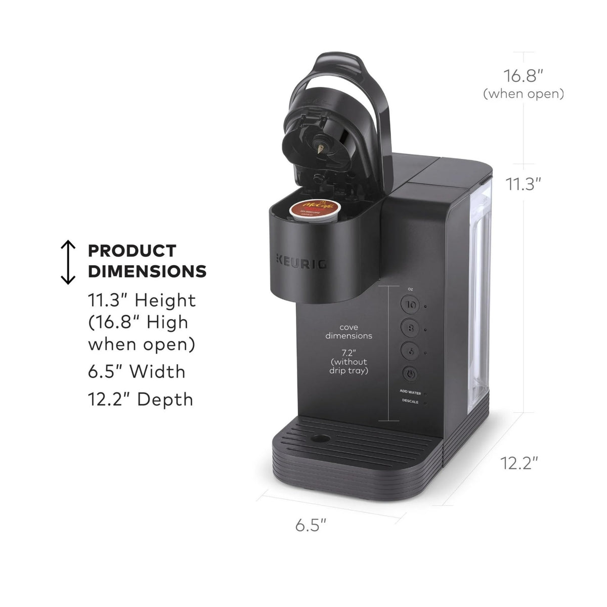 36-ounce reservoir on Keurig K-Express Essentials Matte Gray for multiple cups.