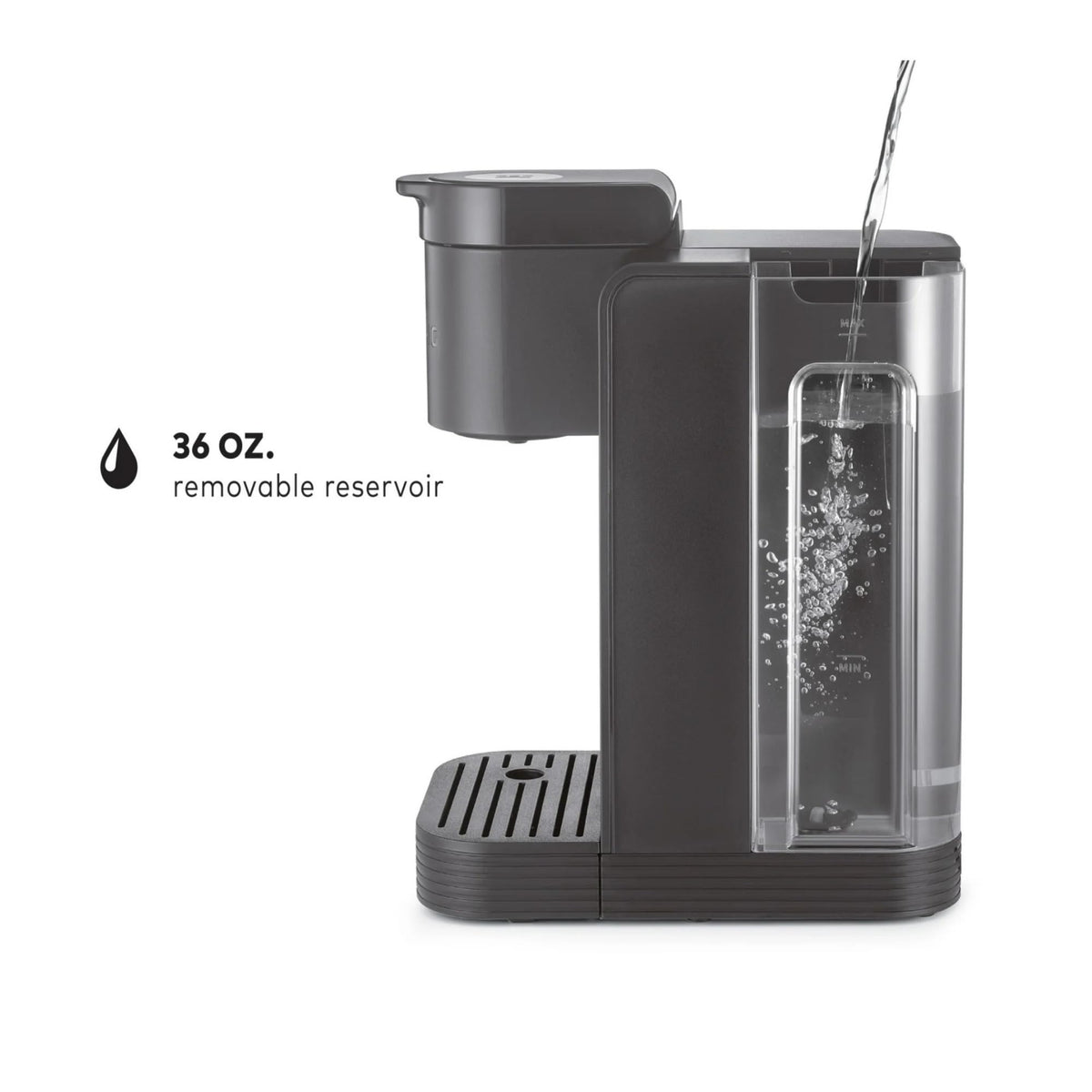 Pod loading area on Keurig K-Express Essentials Matte Gray for fast setup.