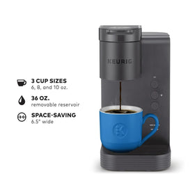 Keurig K-Express Essentials Matte Gray side view, sleek kitchen integration.