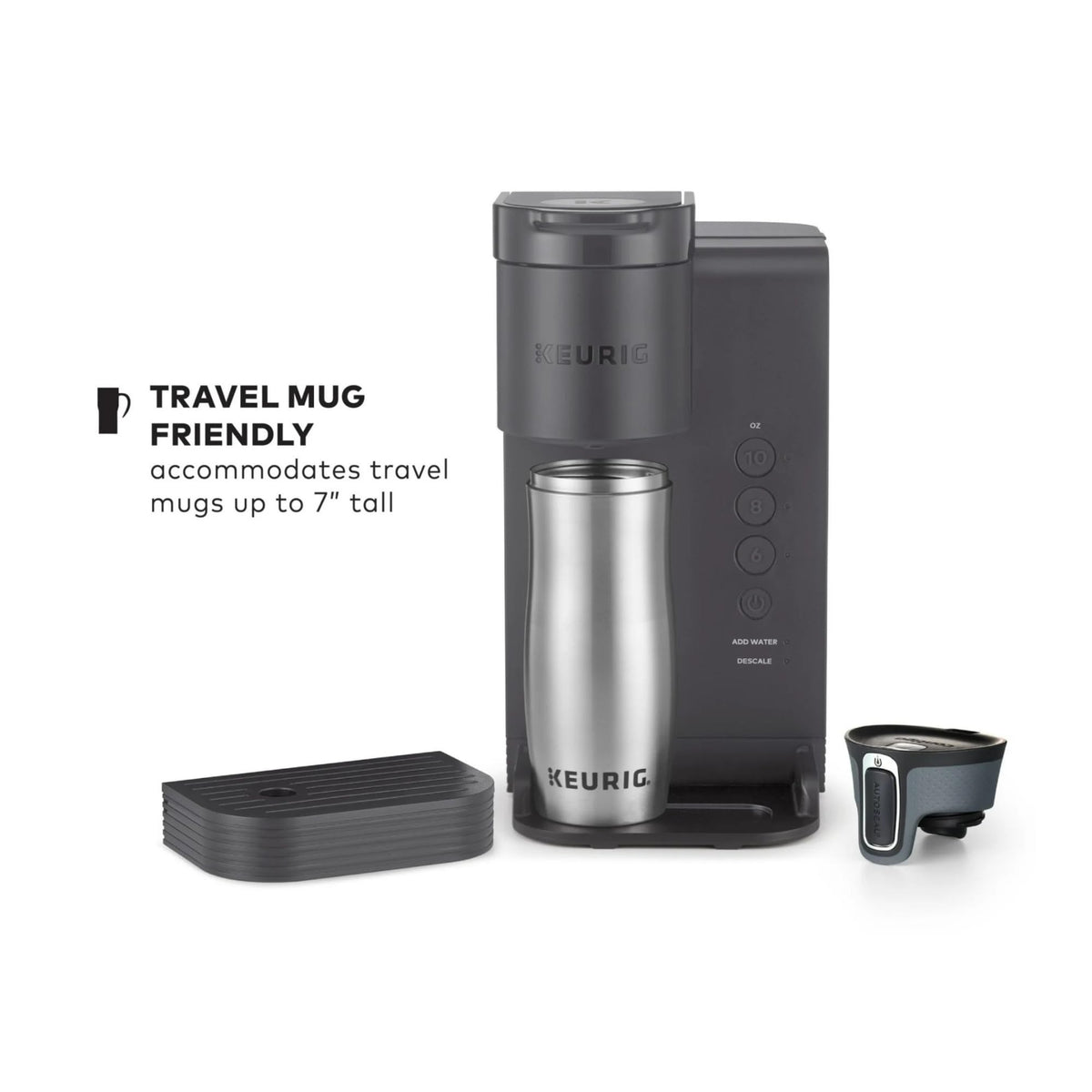 Strong Brew button on Keurig K-Express Essentials Matte Gray for bolder flavor.