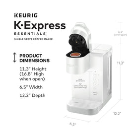 Keurig K-Express Essentials travel mug compatibility for on-the-go drinks.