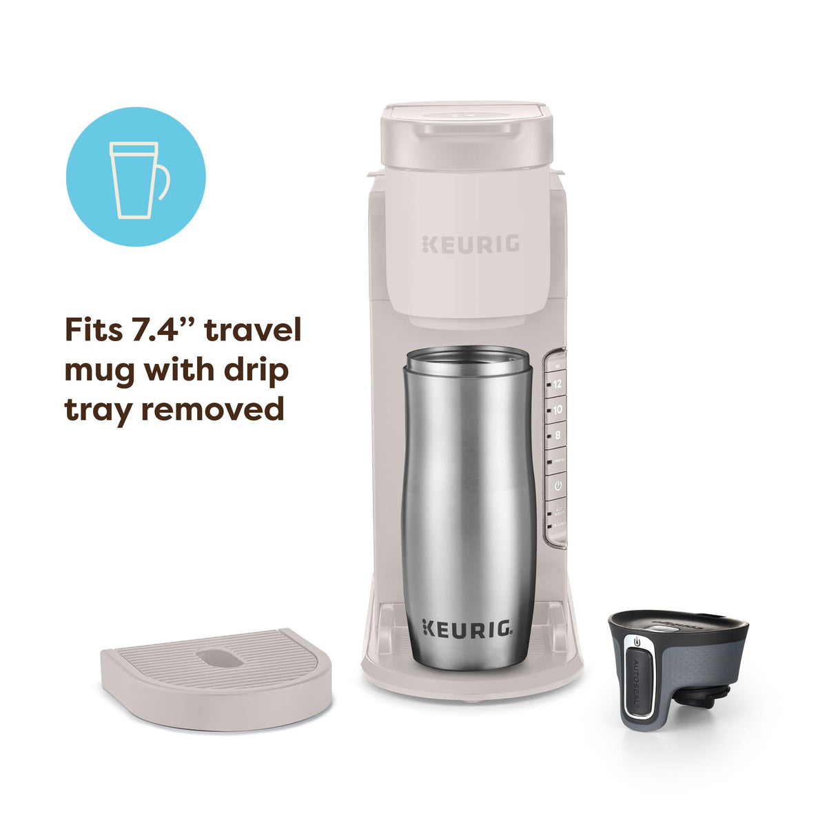 Keurig K-Express travel mug-friendly design accommodates larger cups on the go.