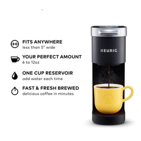 Keurig K-Mini reservoir close-up highlighting quick one-cup brewing