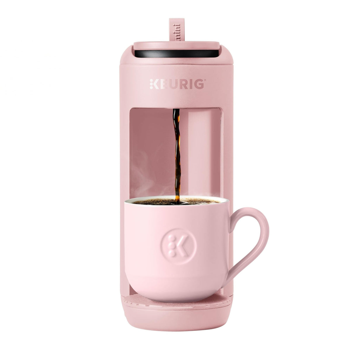 Keurig K-Mini Mate pink sands front view showcasing compact space-saving design.