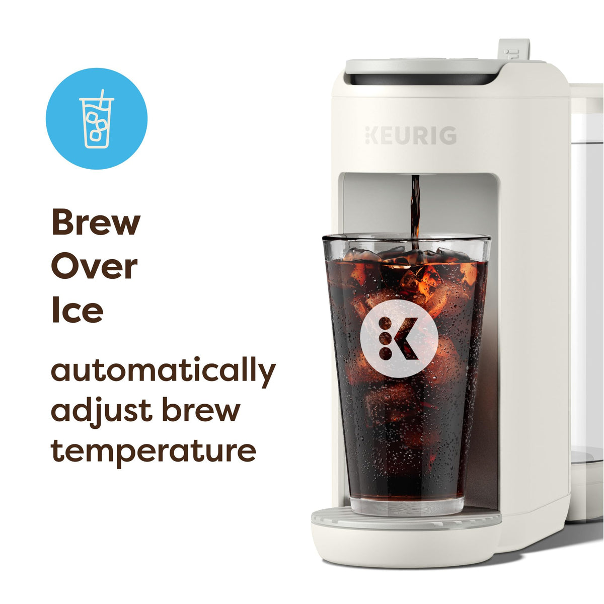 Keurig K-Mini Mate Plus brew-over-ice feature preserves flavor with ice