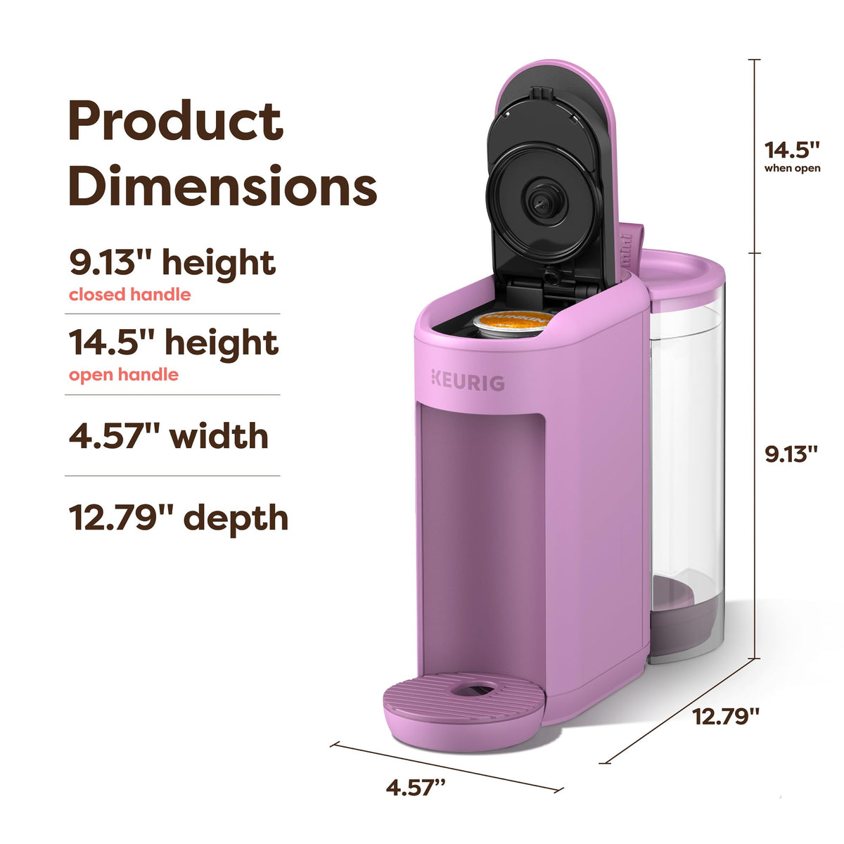 Keurig K-Mini Mate Plus Wild Orchid finish adds modern style.