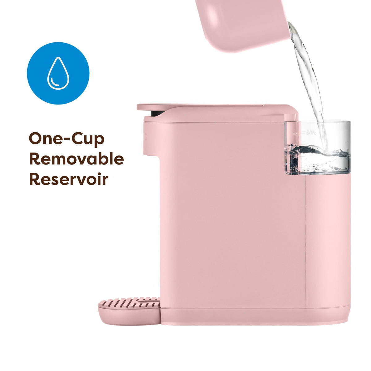 Keurig K-Mini Mate travel mug friendly feature shown for on-the-go cups.