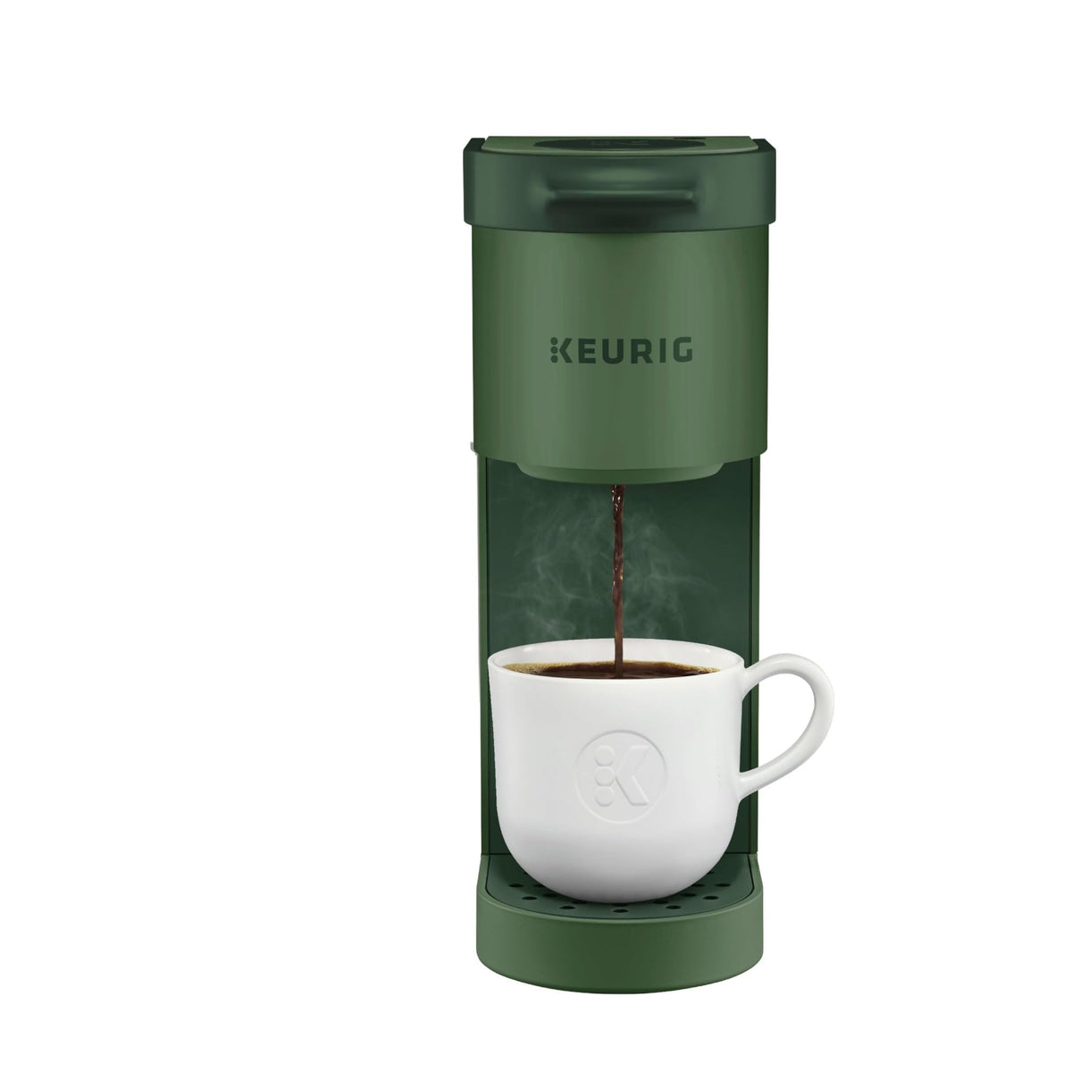 Keurig K-Mini side view highlights its slim design for desks and countertops.