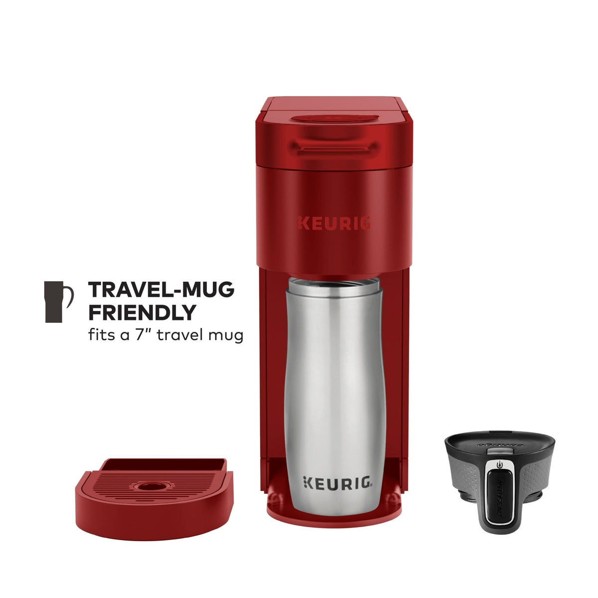Removable drip tray on K-Slim accommodates travel mugs up to 7 inches.
