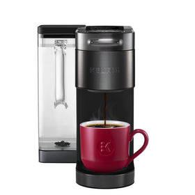 Keurig K-Supreme Plus SMART brewer front view, sleek black stainless finish.