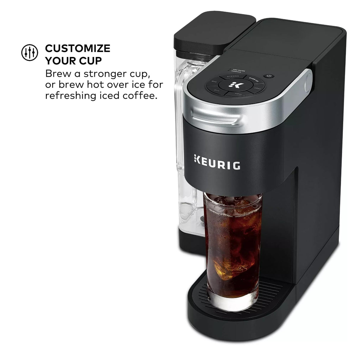 Keurig travel mug friendly design fits up to 7 inches tall.