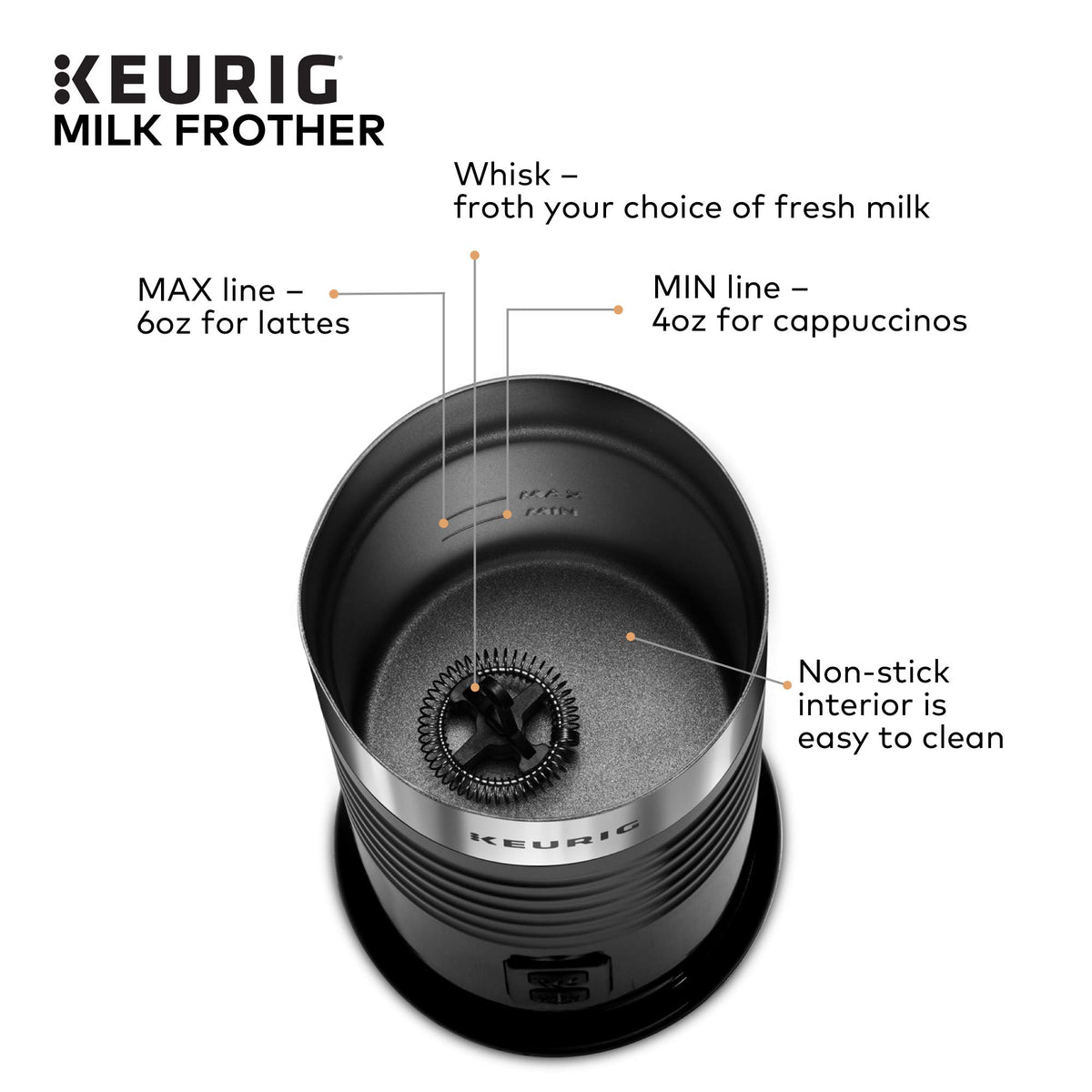 Keurig Milk Frother removable whisk for quick cleaning