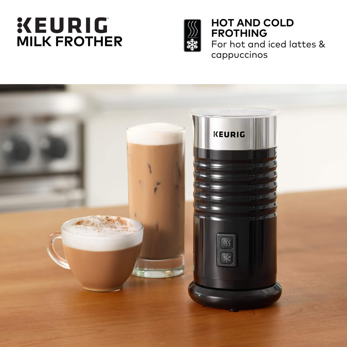 Keurig Milk Frother two-button controls for hot and cold frothing