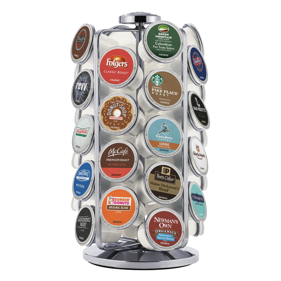 Keurig storage carousel shows 36-pod display for organized beverages
