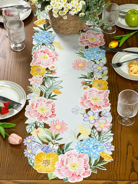 KEVA floral spring table runner digital print flowers adds centerpiece flair