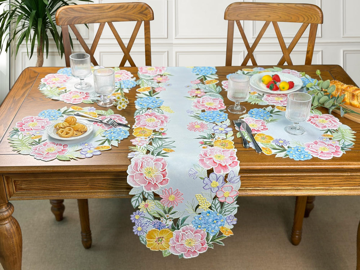 KEVA floral spring table runner on dining table for spring meals