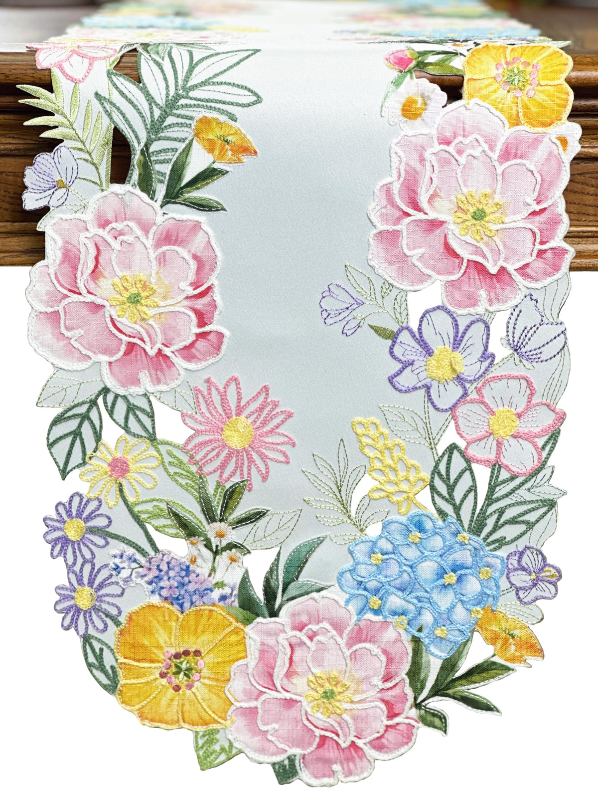 KEVA floral spring table runner wide shot ideal for festive spring dinners