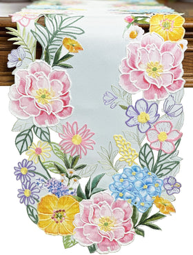 KEVA floral spring table runner wide shot ideal for festive spring dinners