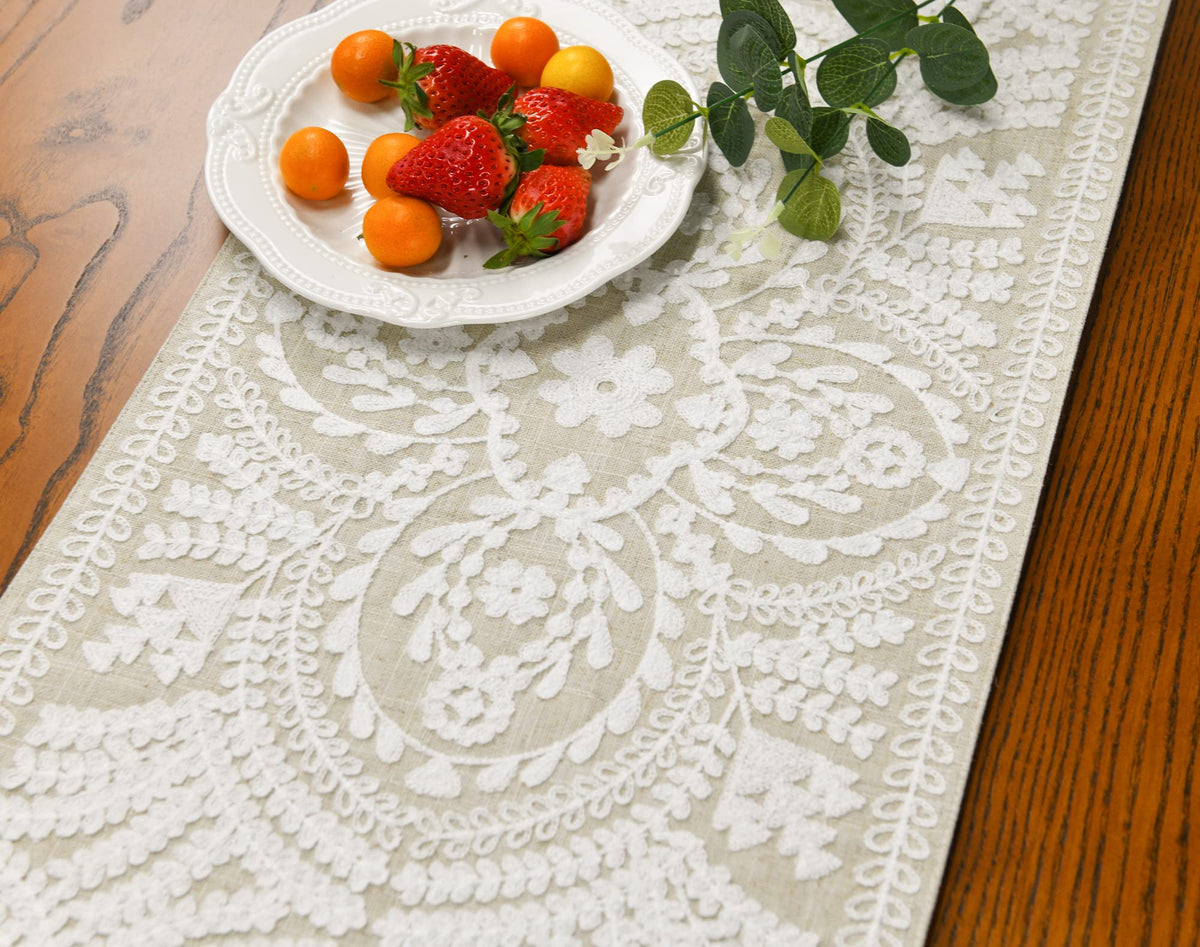 KEVA table runner edge stitching detail adds lasting elegance
