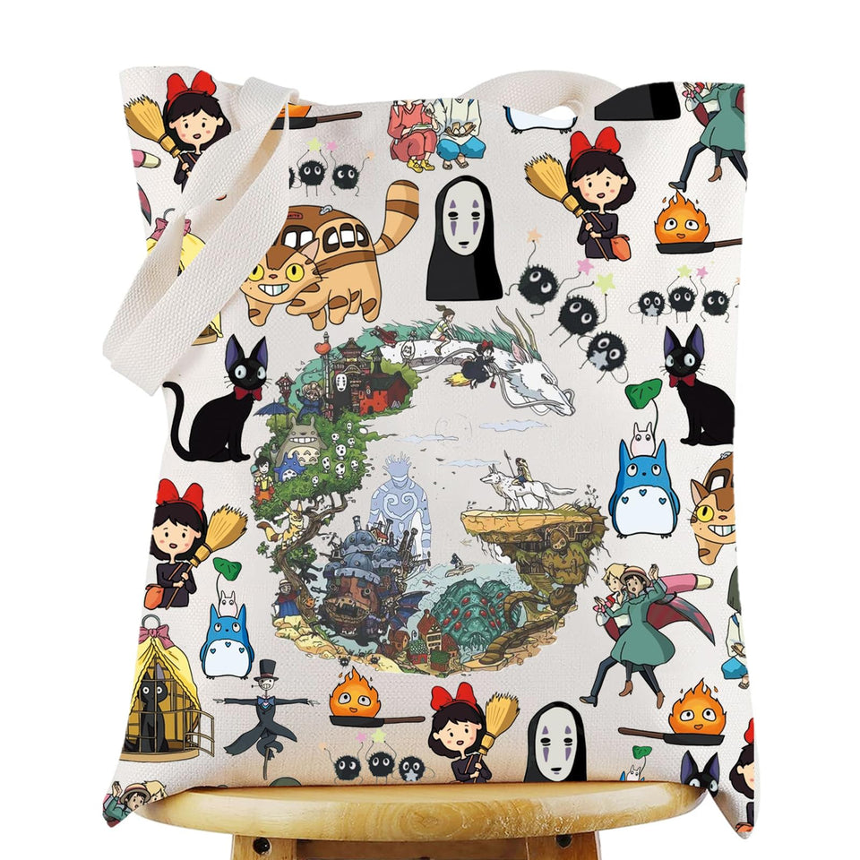 KEYCHIN No Face & Kiki tote bag front view with vibrant anime print for daily style.