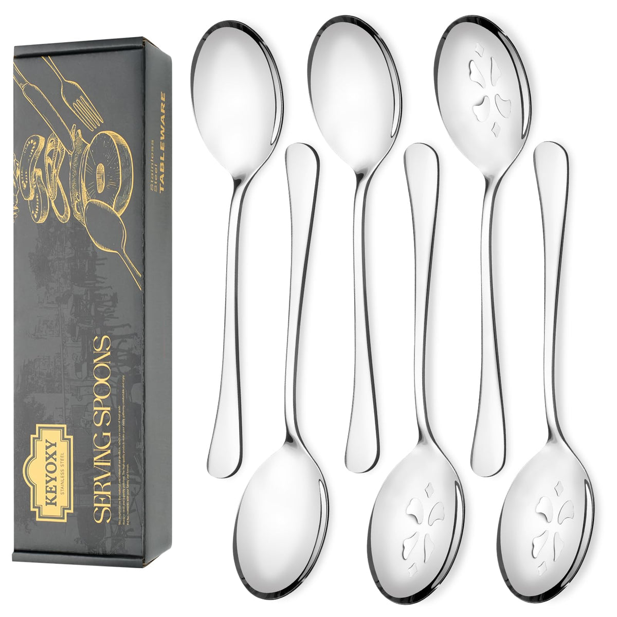 KeyOXY 6-piece serving spoon set on display for organized entertaining.