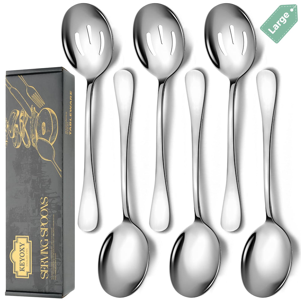 KeyOXY 6pc serving spoons set in 10 inch for easy, elegant serving.