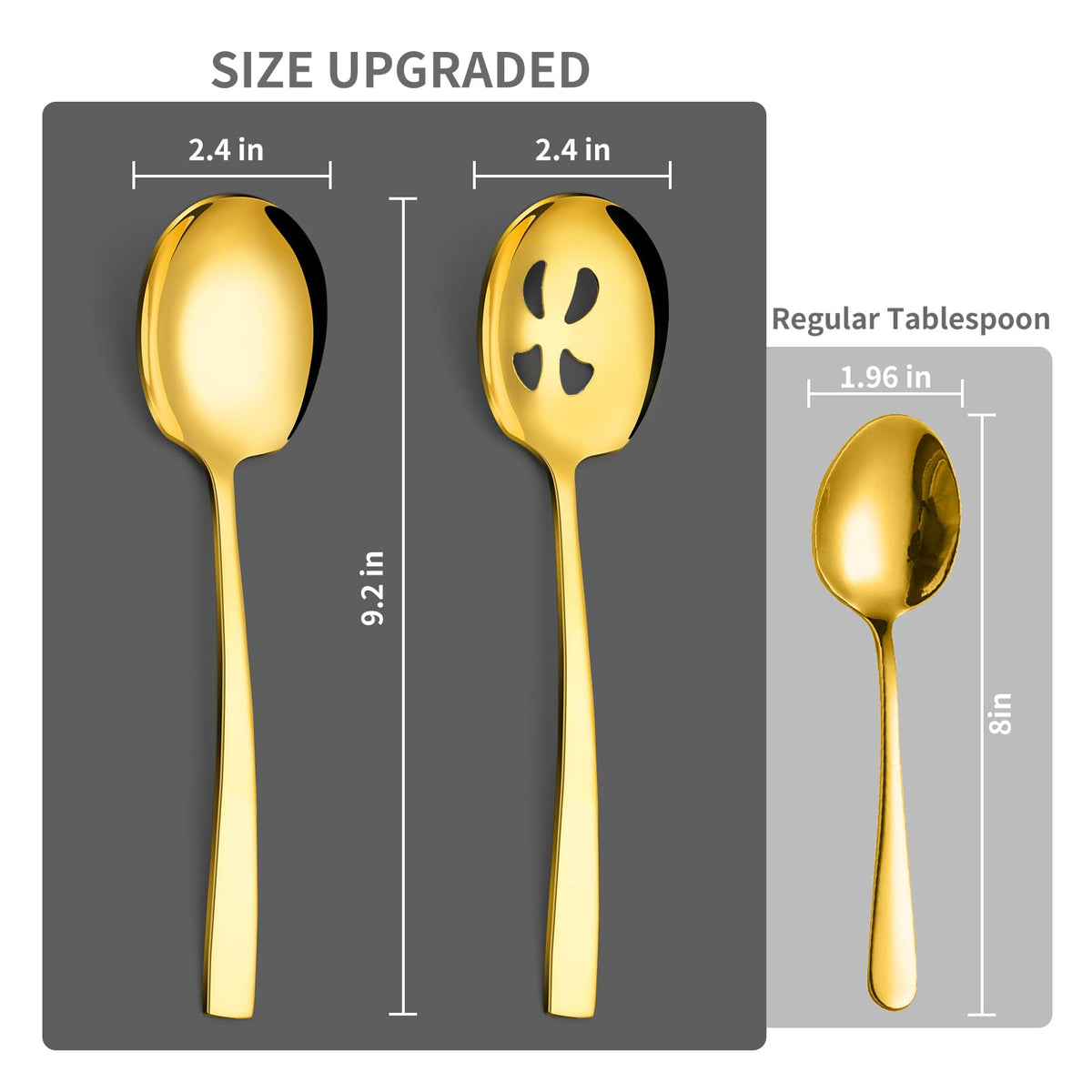 Keyoxy gold-finish serving spoons add elegance to any buffet setting.