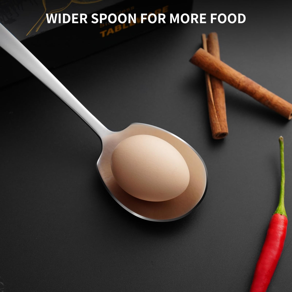 KeyOxy mirror-finish spoons add a polished touch to the buffet.
